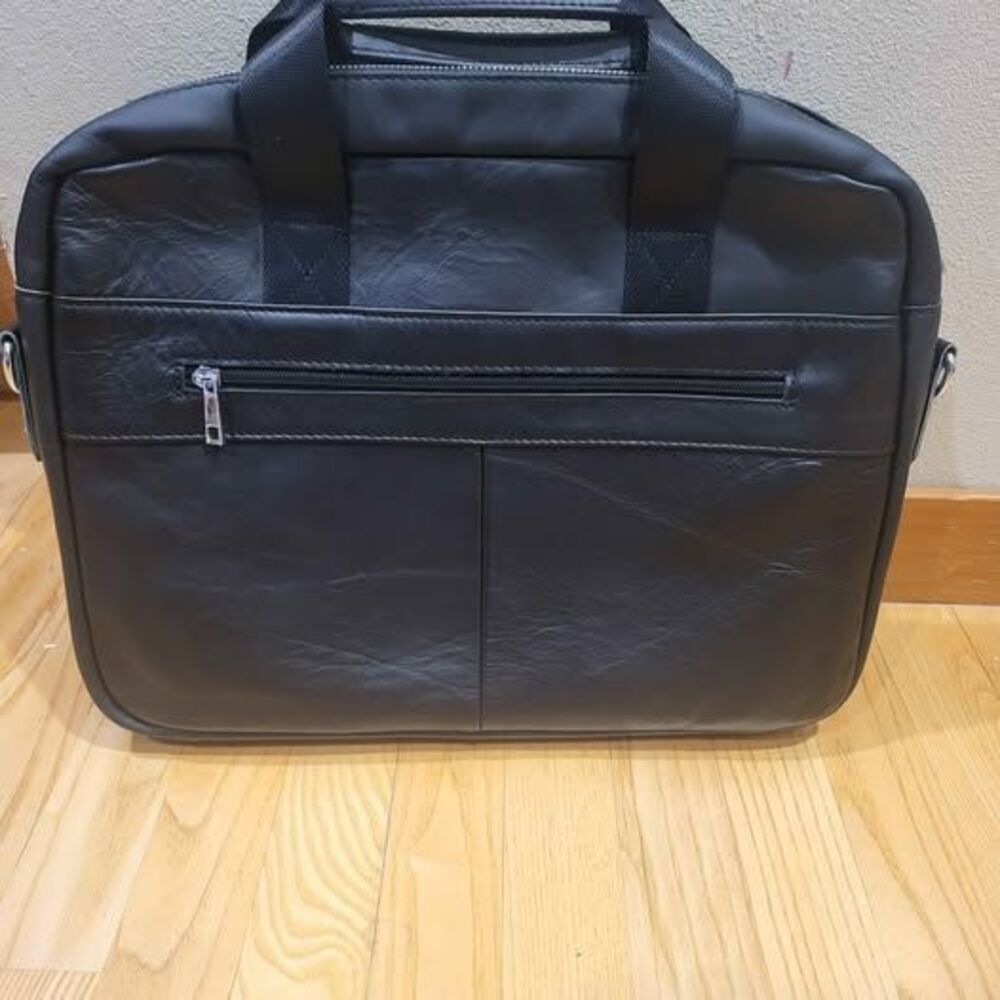 Men’s Genuine Leather Laptop Briefcase Messenger Bag – Black Business Work